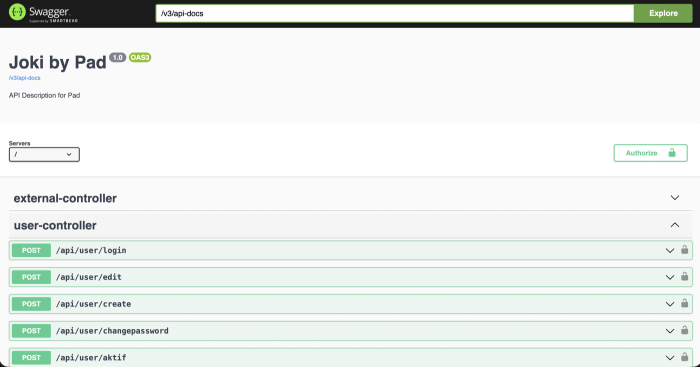 Swagger API documentation screenshot